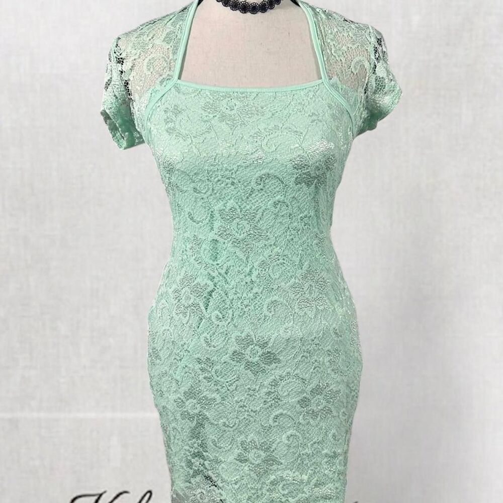 Mint Green Lace Bodycon Mini Lace Dress With Mint Green Lining